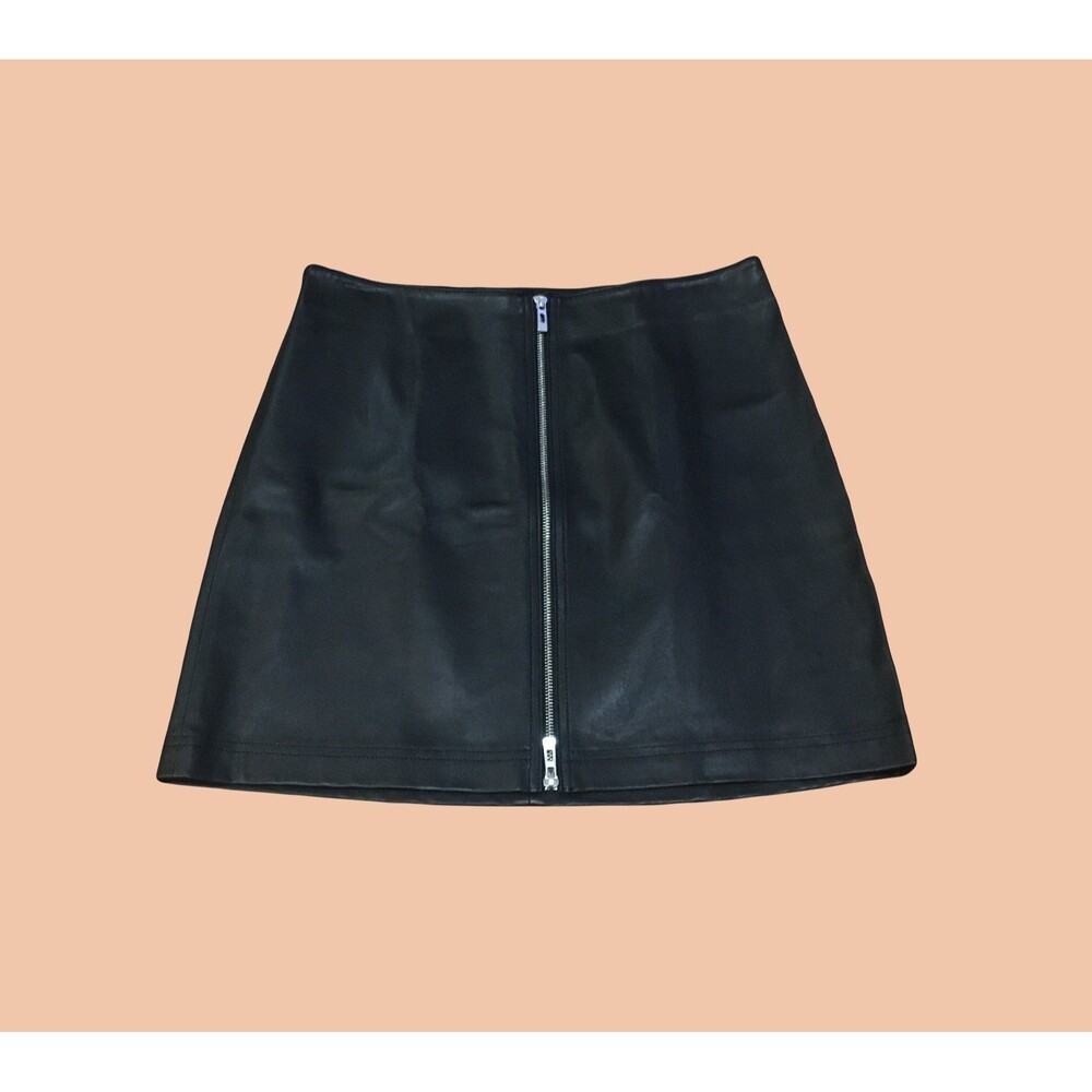 Avec Les Filles Size 14 Black Sheep Leather Skirt Up & Down zipper NEW Org $285